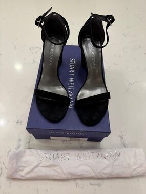 Stuart Weitzman Black Suede Single-Strap High Heel Sandal